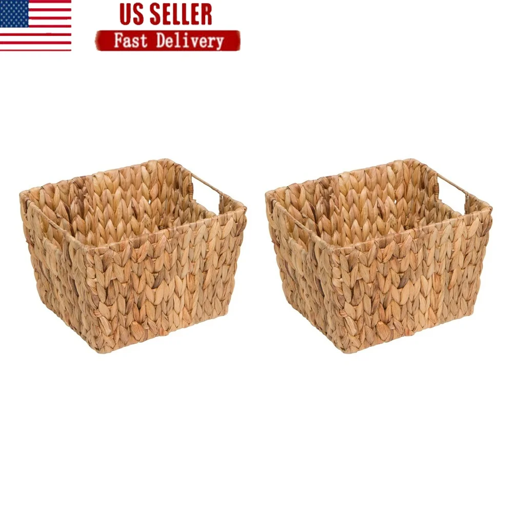 

Set of 2 Rectangular Hyacinth Storage Baskets with Handles Organization Home Decor Easy Carry Lightweight Storage Solutions