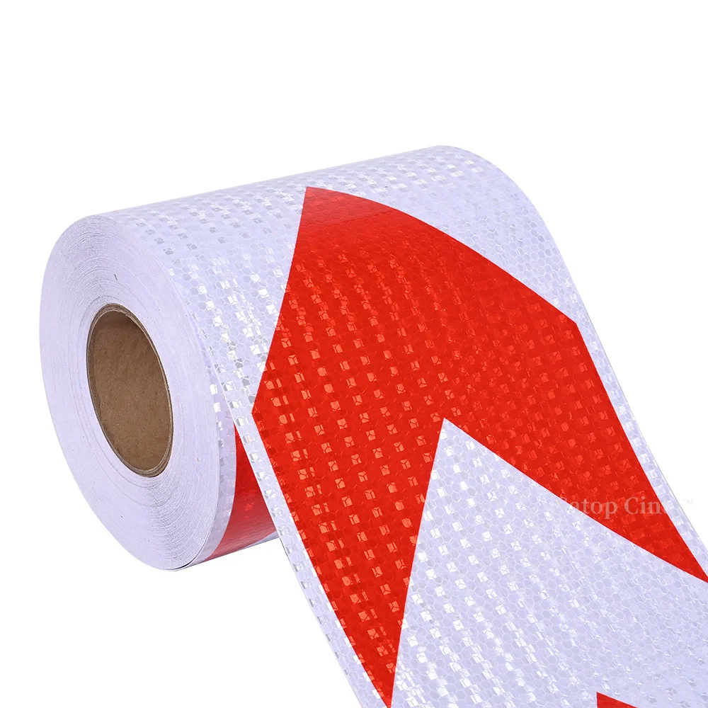 8InchX33FT Arrow Reflective Safety Tape Outdoor Waterproof White-Red High Visibility Reflectors Film Hazard Caution Warning Tape