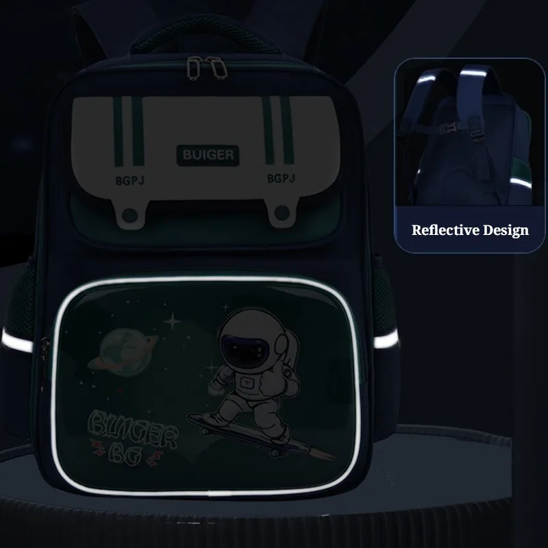 Astronaut-Printed Kids Backpack Primary Students School Bags Boys Casual Daypack Waterproof Durable Book Bag Children Rucksack