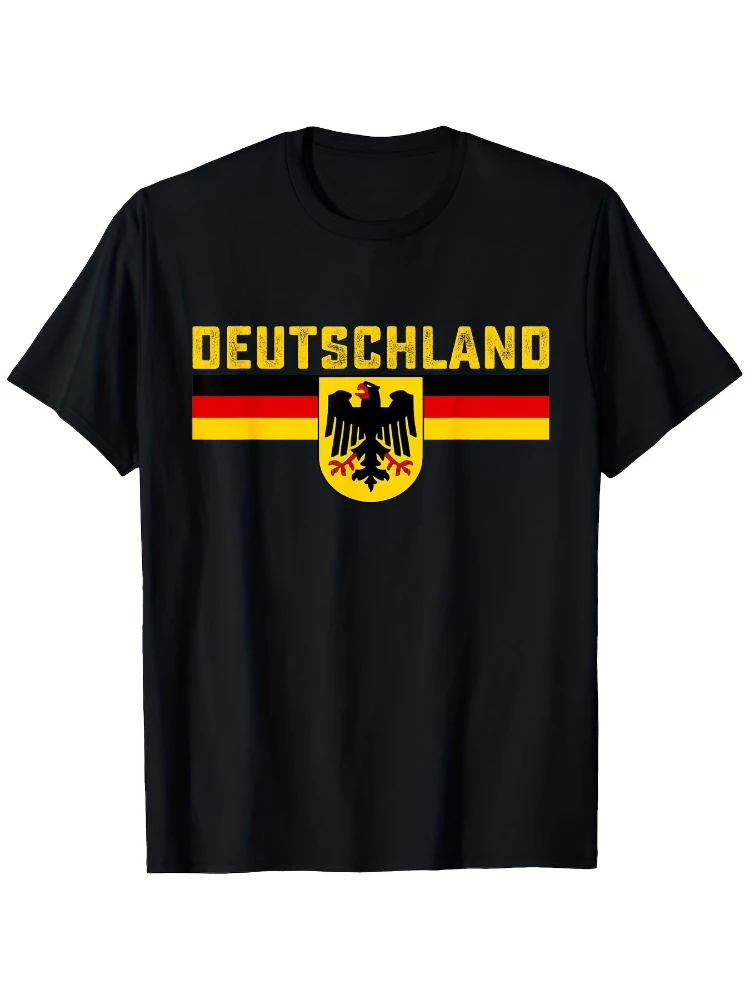 

Germany Flag&Eagle German National Team with Deutschland Lettering&German Flag Colors-100% cotton printed men's T-shirt.
