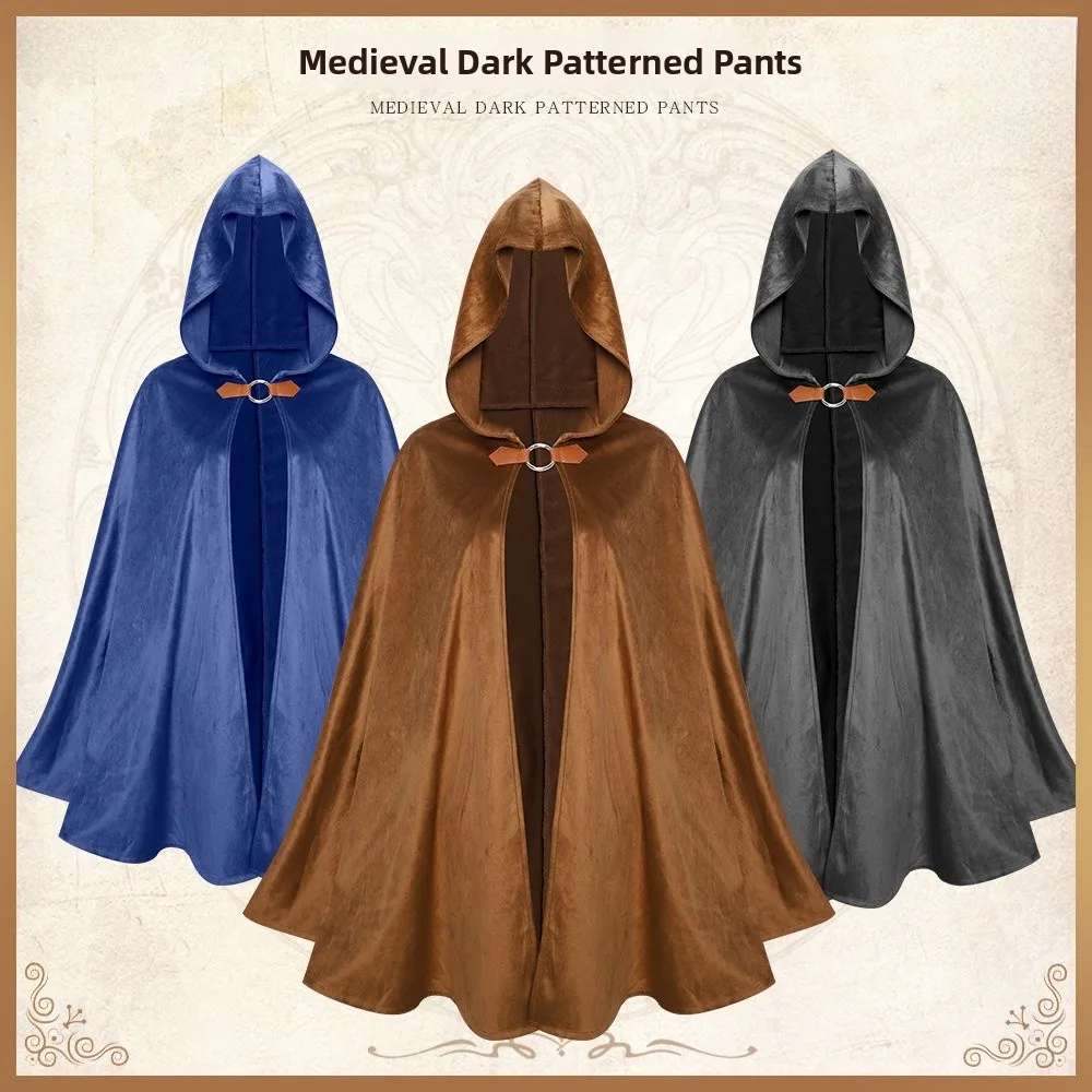 

Retro Suede Velvet Hooded Cloak Par Costume Women's Traditional Chinese Sle Stage Clothing Polyester Fiber loween Par
