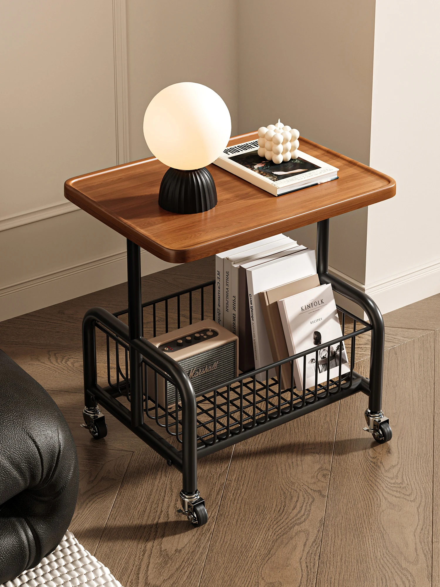 

Sofa side table removable living room trolley rack with wheels cream wind small coffee table household simple small table