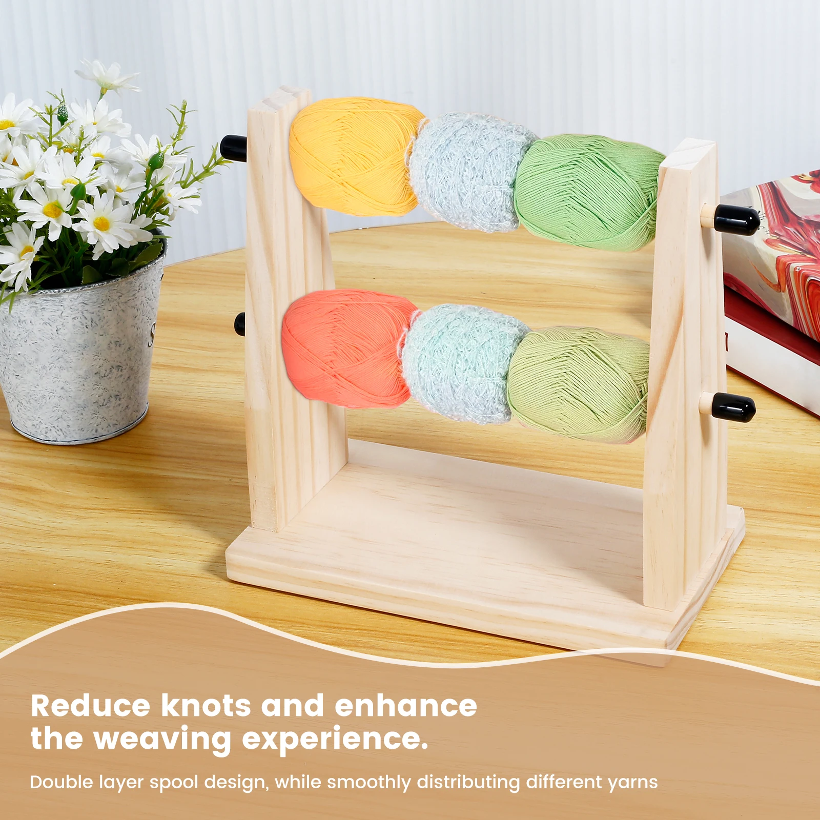 Yarn Holder Wood Crochet Yarn Holders Double Yarn Ball Stand with Nonslip Pads Storage Holder for Crocheting Knitting DIY Craft