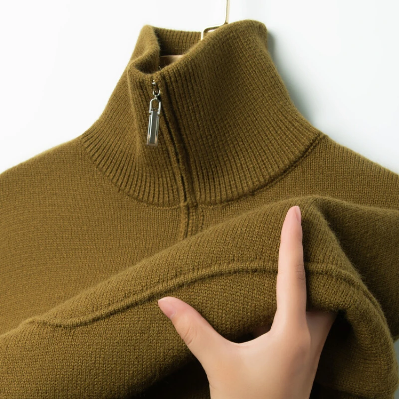 

Half High-neck Zipper 2024 Autumn and Winter Warm Men's Pullover Sweater Daily Basic Versatile Pullover Knitted Sweater.