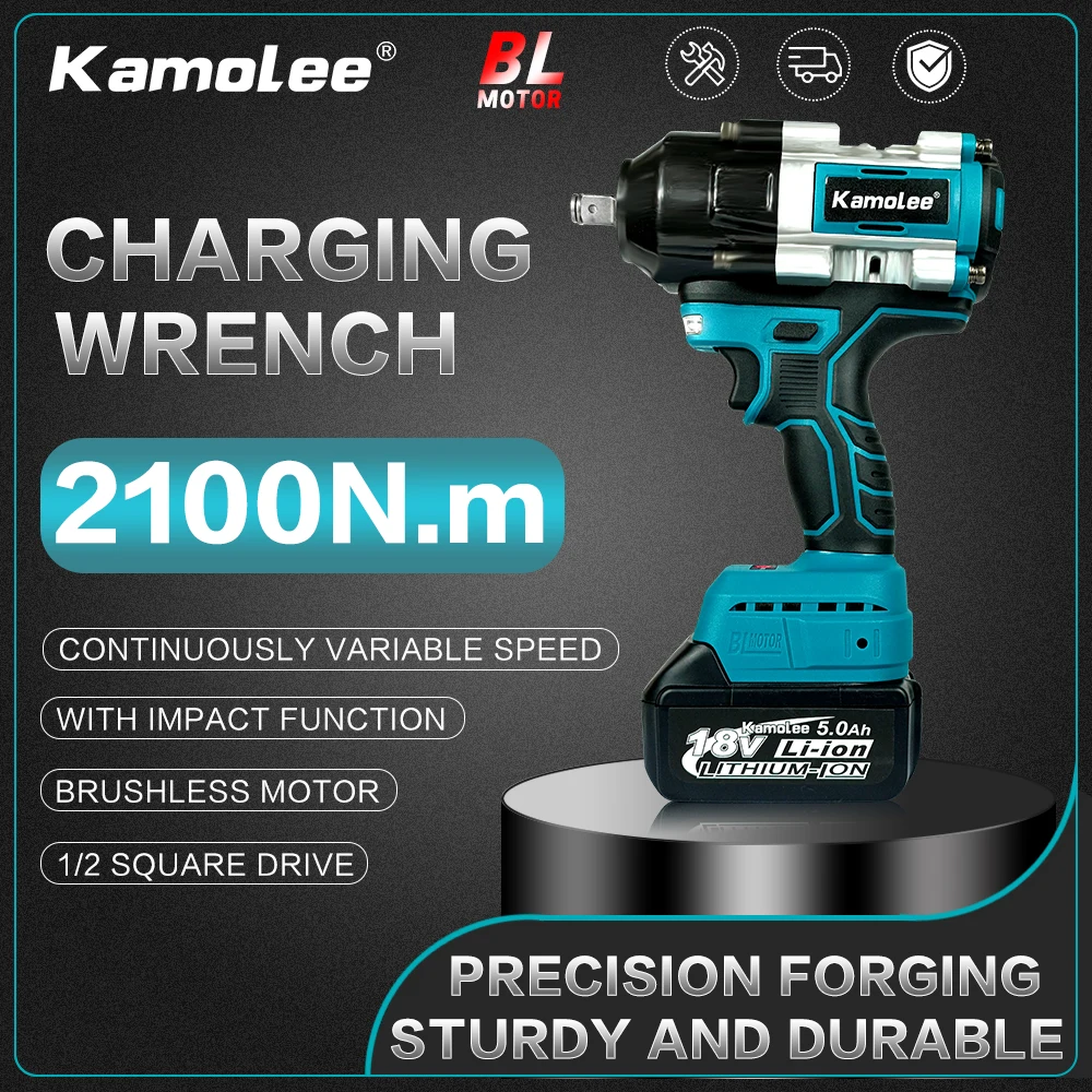 Kamolee 2100N. Kabelloser Schlagschrauber mit Bürstenlosem Motor, Elektrisches Reparaturwerkzeug Kompatibel mit Makita 18V-21V Akku