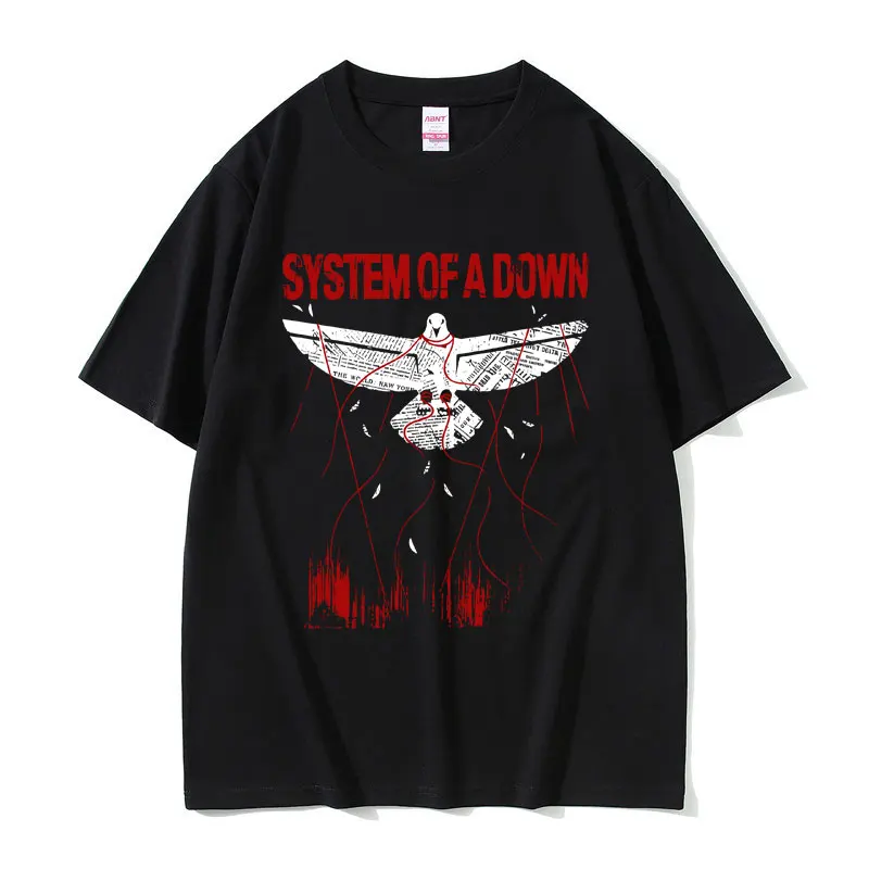 

90s Alternative Metal Rock Band System of A Down Pigeon Graphic T-shirt Men Women Casual Oversized T Shirts Man Vintage T-shirts