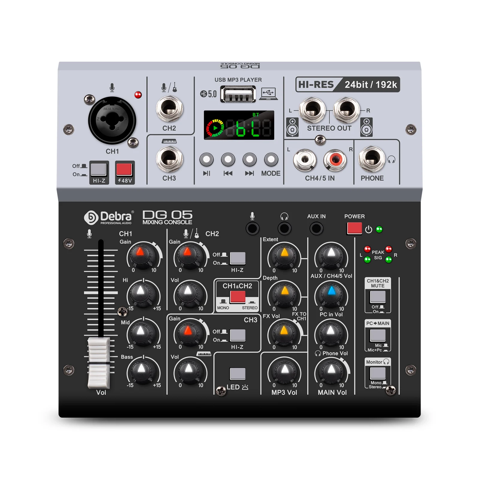 24bit 192k Audio Mixer DG05 Sound Card  Audio Interface with Monitoring,Studio Quality,5.0 BT For PC,Electric Guitar Recording