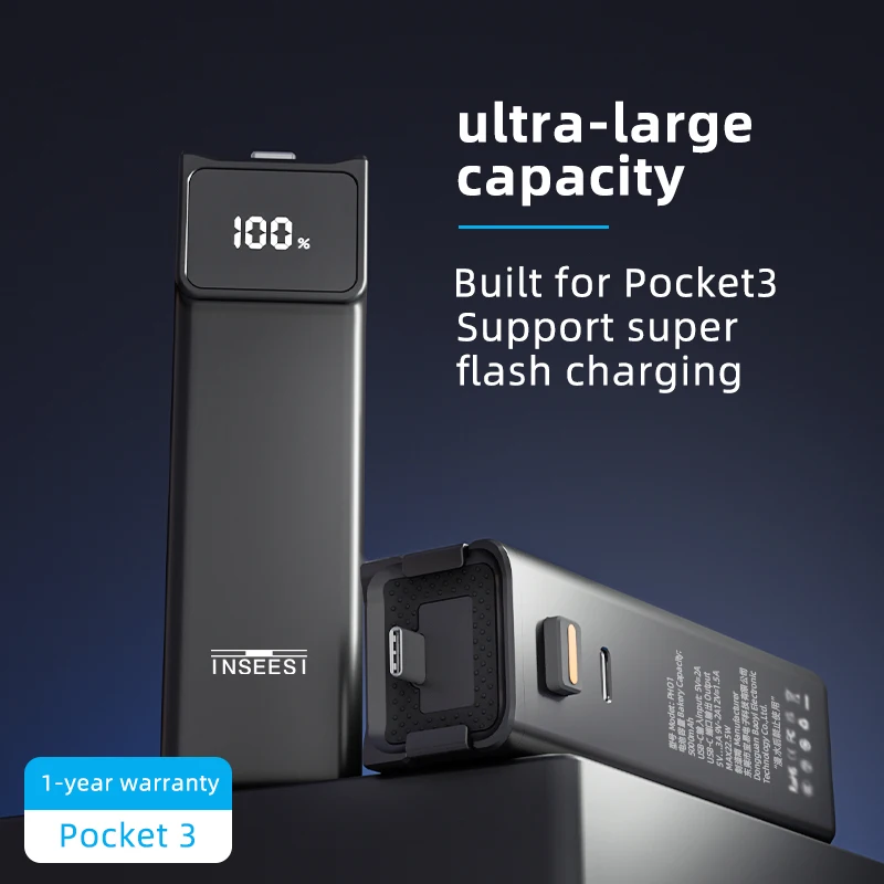 Portable Battery Handle Handheld Battery for DJI Osmo Pocket3 Camera Charger Battery 5000mAh Expansion
