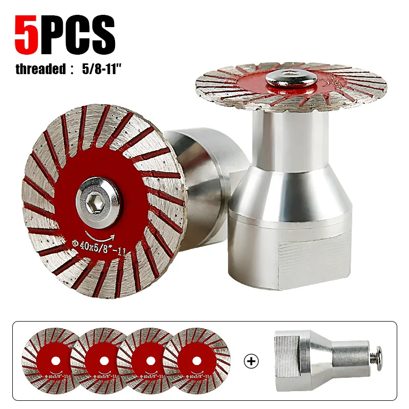 LOZLIN 5PCS 40mm Diamond Saw Blades 5/8-11 Thread Removable Flange Mini Diamond Cutting Disc for Angle Grinder Granite Marble Stone Concrete Carving Engraving Lettering Masonry Slotting