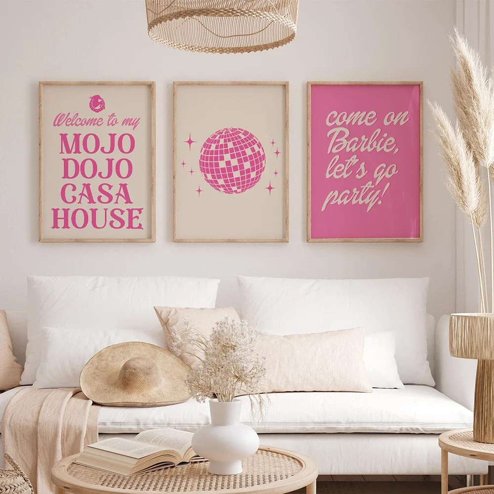 Fashion Pink Quotes Aesthetic Posters And Prints Disco Ball Canvas Painting Wall Art Picture Nordic Girl Room Living Room Decor