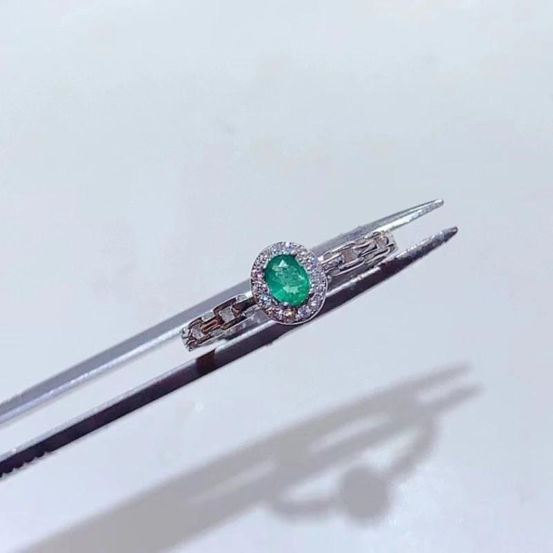 

925 Silver Chain Ring Natural Emerald Ring 3mm * 4mm Colombian Emerald Jewelry Gift for Women