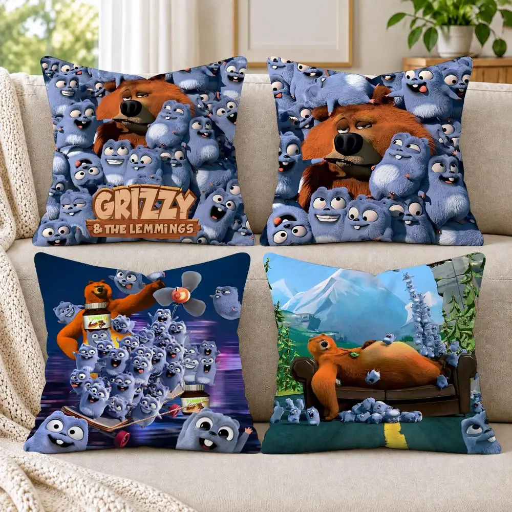 G-Grizzly And L-Lemmings Cushion Cover Short Plush Double-Sided Printing Sofa Bedroom Pillow Case Aesthetic Home Decor