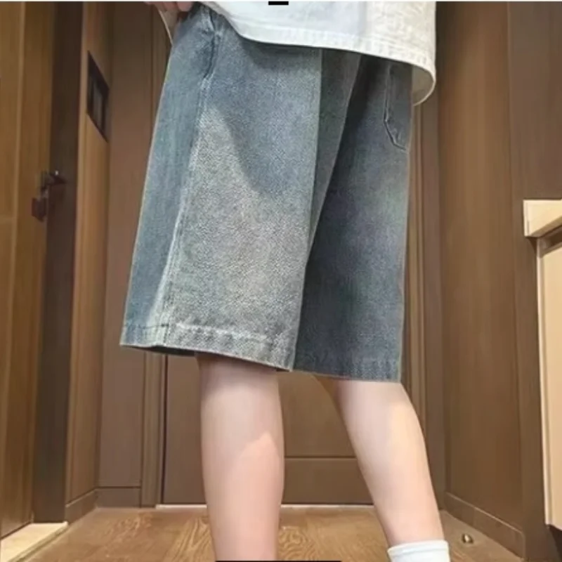 

Summer men's seven inch jeans fashion design men's jeans slim fit straight leg short jeans casual loose wide leg denim shorts