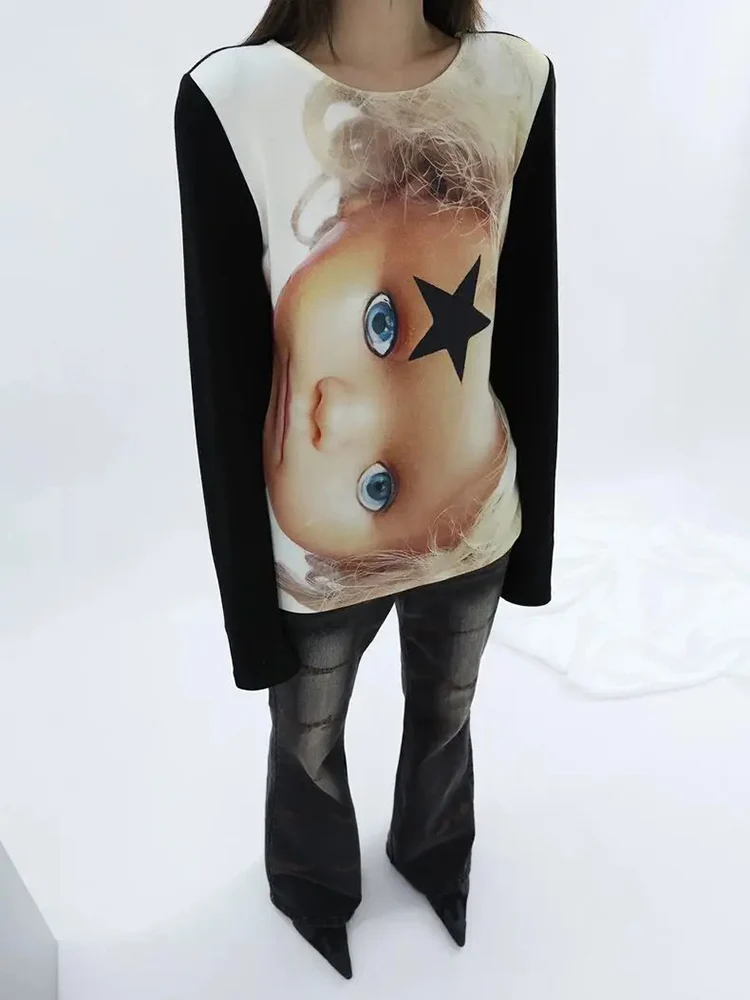 Punk Print Langarm T-shirt Frauen Harajuku Y2k Ästhetischen Schlank Top Retro Straße Würzige Mädchen Gothic Tees Grunge Kleidung