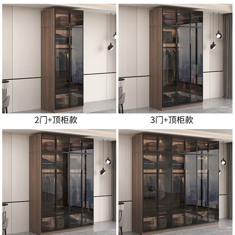 Glass Wardrobe New Home Bedroom Solid Wood 60cm Deep Small Apartment Children's Installation Free Luxury Corner Cloakroom