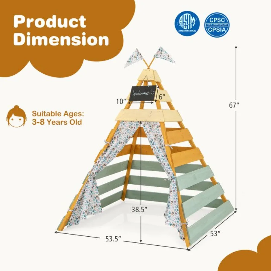 Casa de juegos triangular con pizarra extraíble para interiores y exteriores