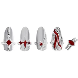 Silver Color Trendy Fashion Nail Ring Armor Set Irregular Adjustable Open Rings Jewelry Accessory for Women Gift Idea