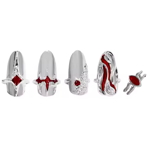 Silver Color Trendy Fashion Nail Ring Armor Set Irregular Adjustable Open Rings Jewelry Accessory for Women Gift Idea