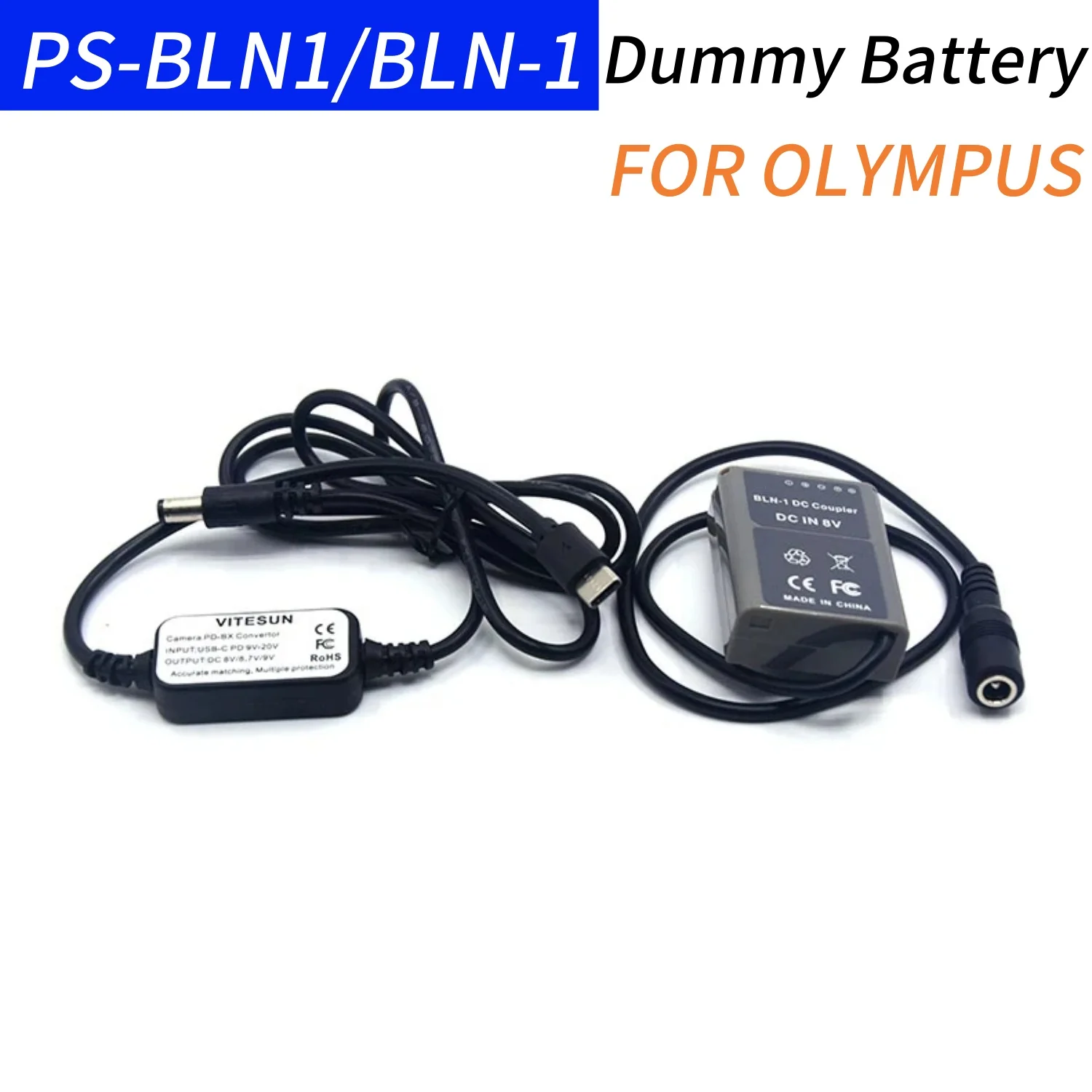 

BLN-1 DC Coupler PS-BLN1 Dummy Battery+USB C to DC Power Cable for Olympus OM-D E-M5 E-M1 E-M5II PEN E-P5 Camera