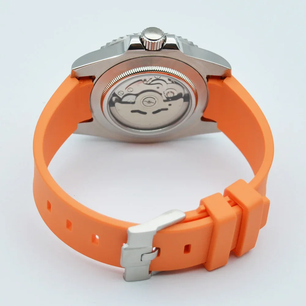 40mm Orange Mechanical Watches NH35A Automatic Self-Winding Movement See-through Glass Back Sapphire Crystal Custom logo Watches