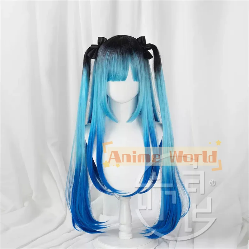 The Hundred Line Darumi Amemiya Cosplay Wig Long Blue Black Double Ponytail Hair Last Defense Academy Halloween Party for Women