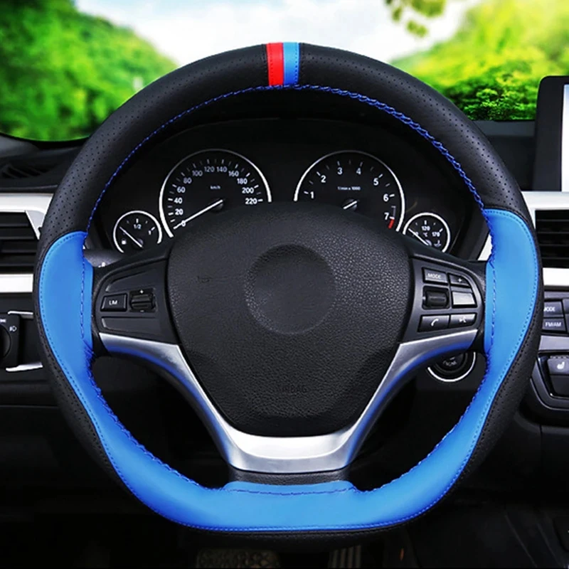 Anti-slip Soft Artificial Leather Car Steering Wheel Cover 38cm steering-wheel With Needles And Thread Auto Interior Accessories