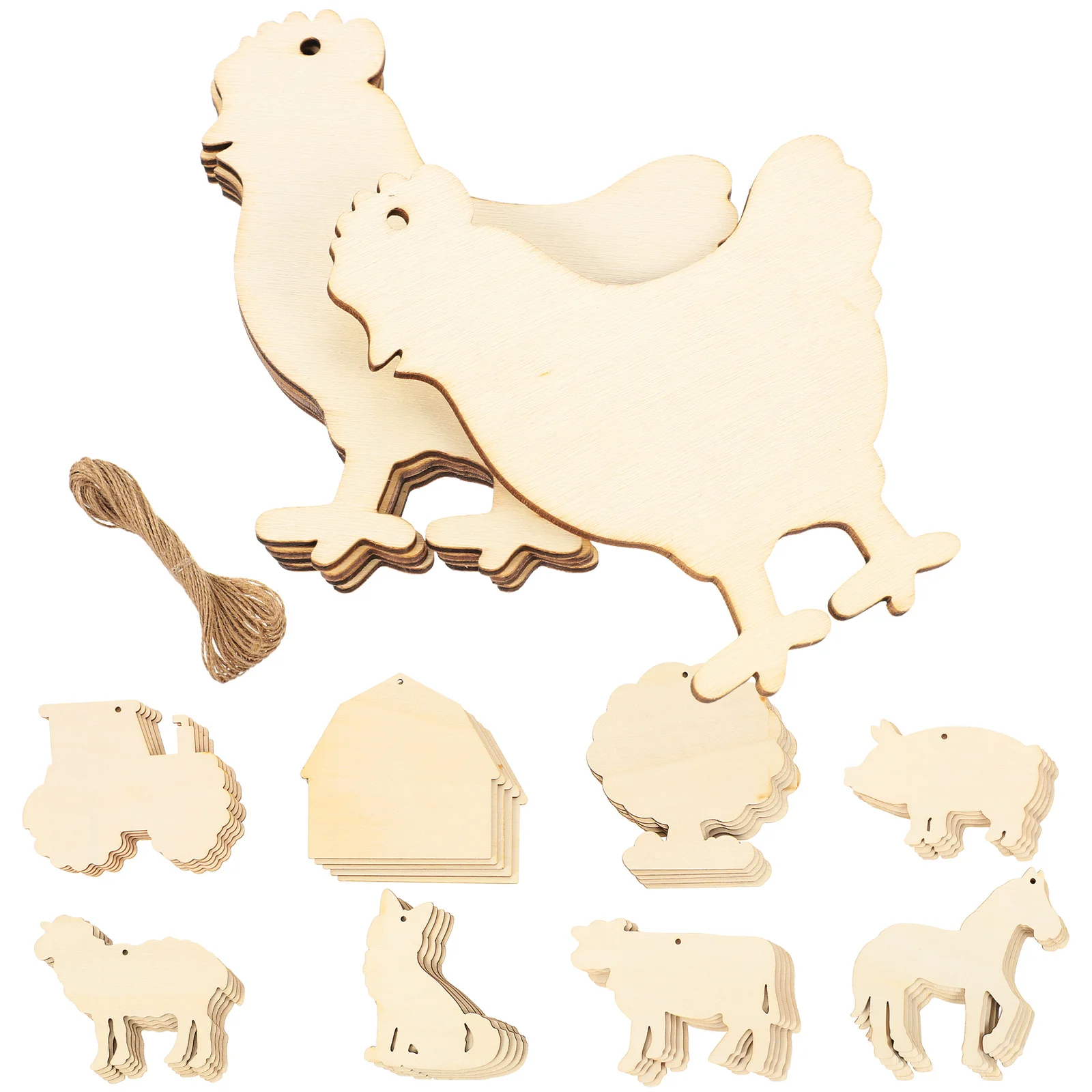 

45 Pcs Blank Ornaments Farm Animal Wood Piece Graffiti Embellishments Toy DIY Painting Materials Wooden Slices Pendants