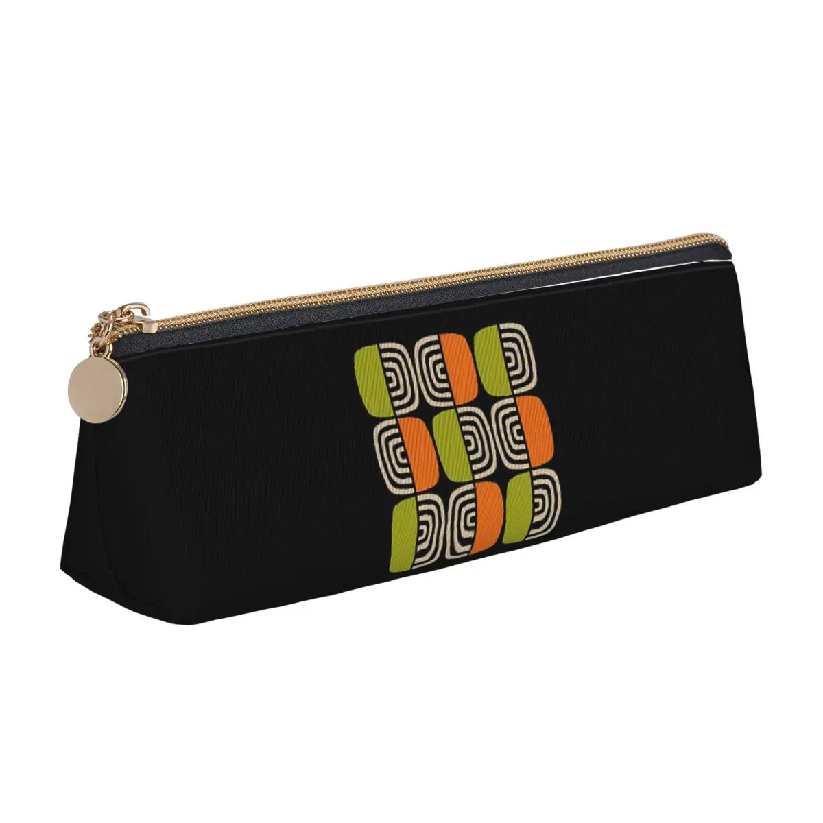 Half Concentric Circle Pattern Black Orange Green And Beig Pencil Case for Kids School Pen Box Pencil Bag Pen Holder Bag