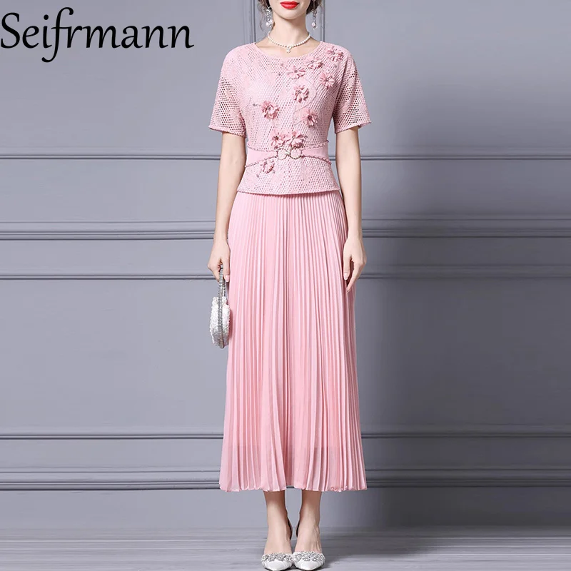 

Seifrmann, новое летнее женское платье для торжественного случая, модные плиссированные вечерние платья с короткими рукавами и аппликацией