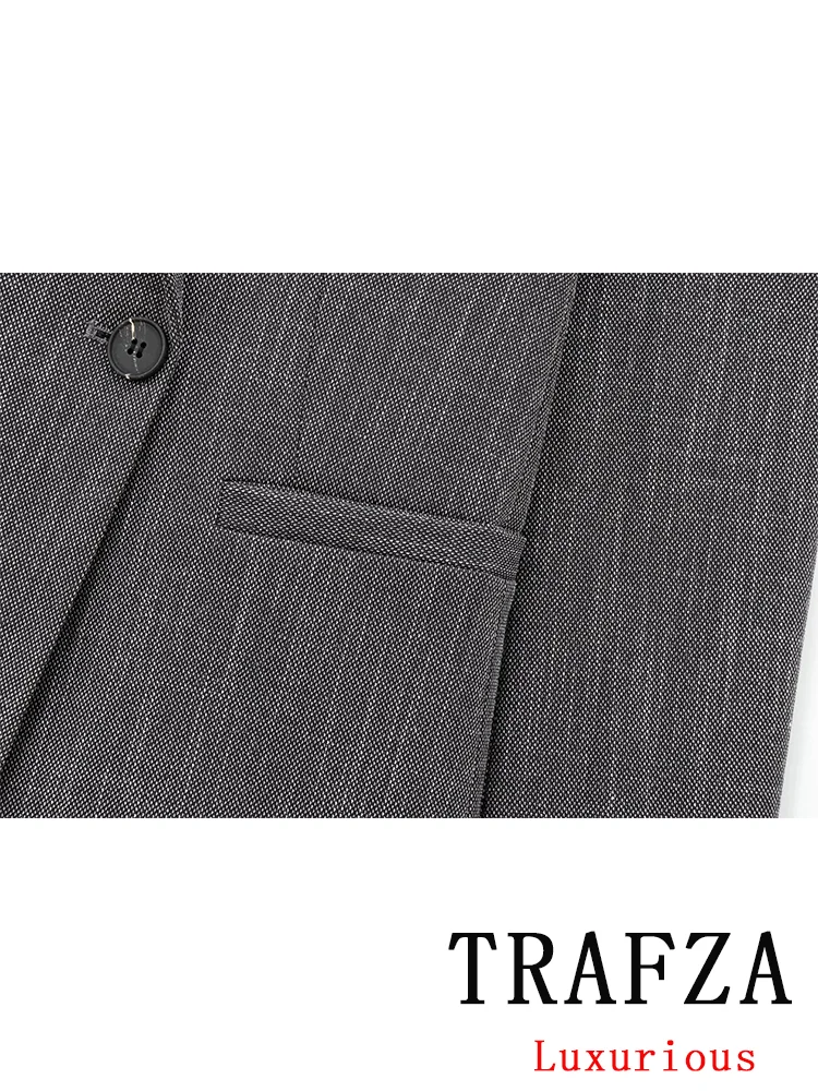 TRAFZA Vintage Chic Office Lady Solid Women Suit Double Breasted Blazer Straight Loose Pants New Fashion 2024 Autumn Winter Sets