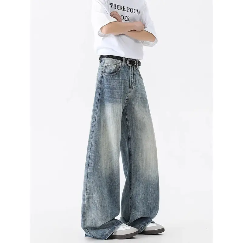 

Foufurieux American Streetwear High Waist Baggy Jeans for Men Summer Trendy Loose Casual Straight Jeans Wide Leg Pants for Men