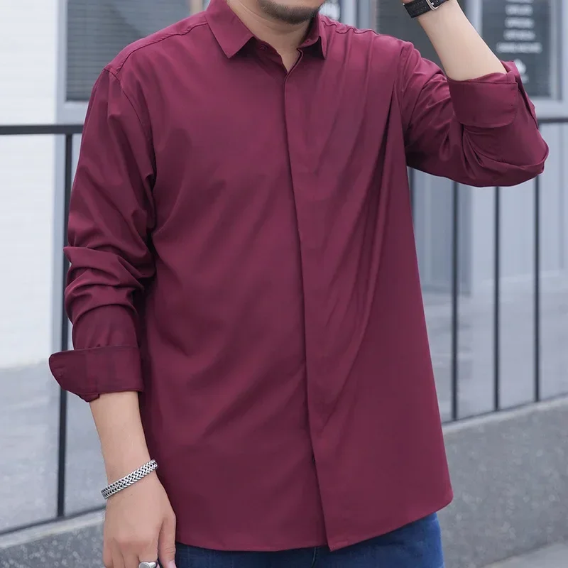 Men Shirt Casual Oversize Long Sleeve Plus Size 6XL 7XL 8XL 10XL 12XL Formal Fashion Solid Black White Red Retro Dropshipping