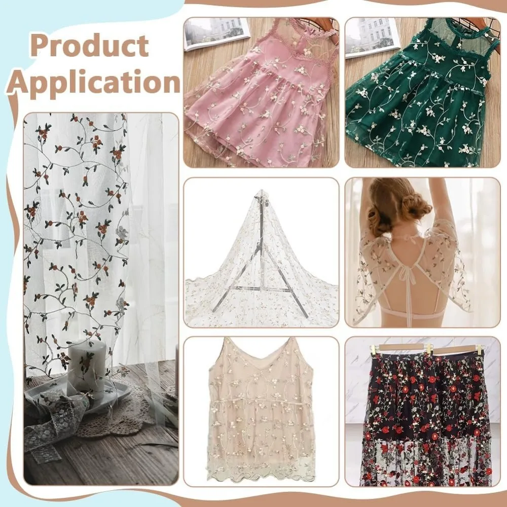 3 ياردة قماش زهرة مطرزة 51in واسعة البيج البوليستر الدانتيل DIY بها بنفسك الزفاف دش الزفاف