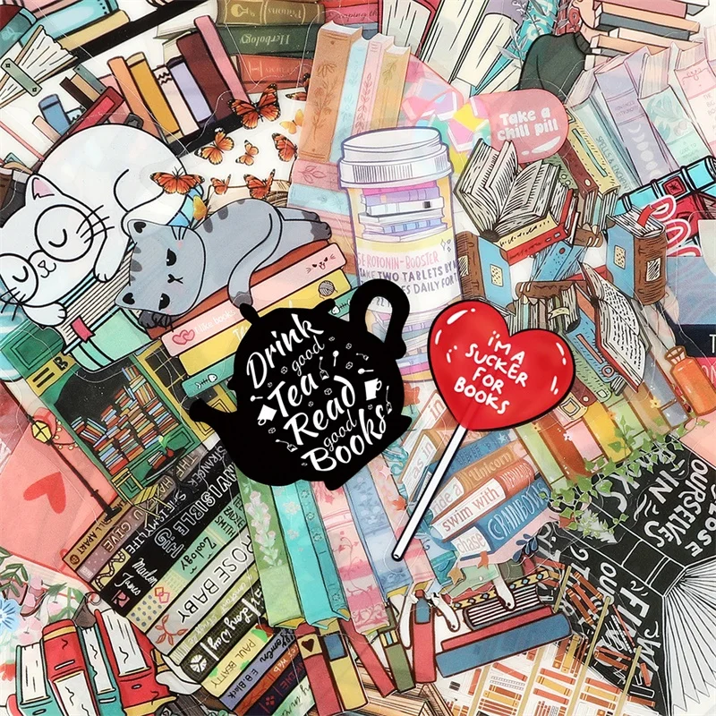 

50PCS Cartoon Animal Reading PET Sticker Aesthetic Hand Accounting Transparent DIY Children's Decoration Scrapbooking Supplies
