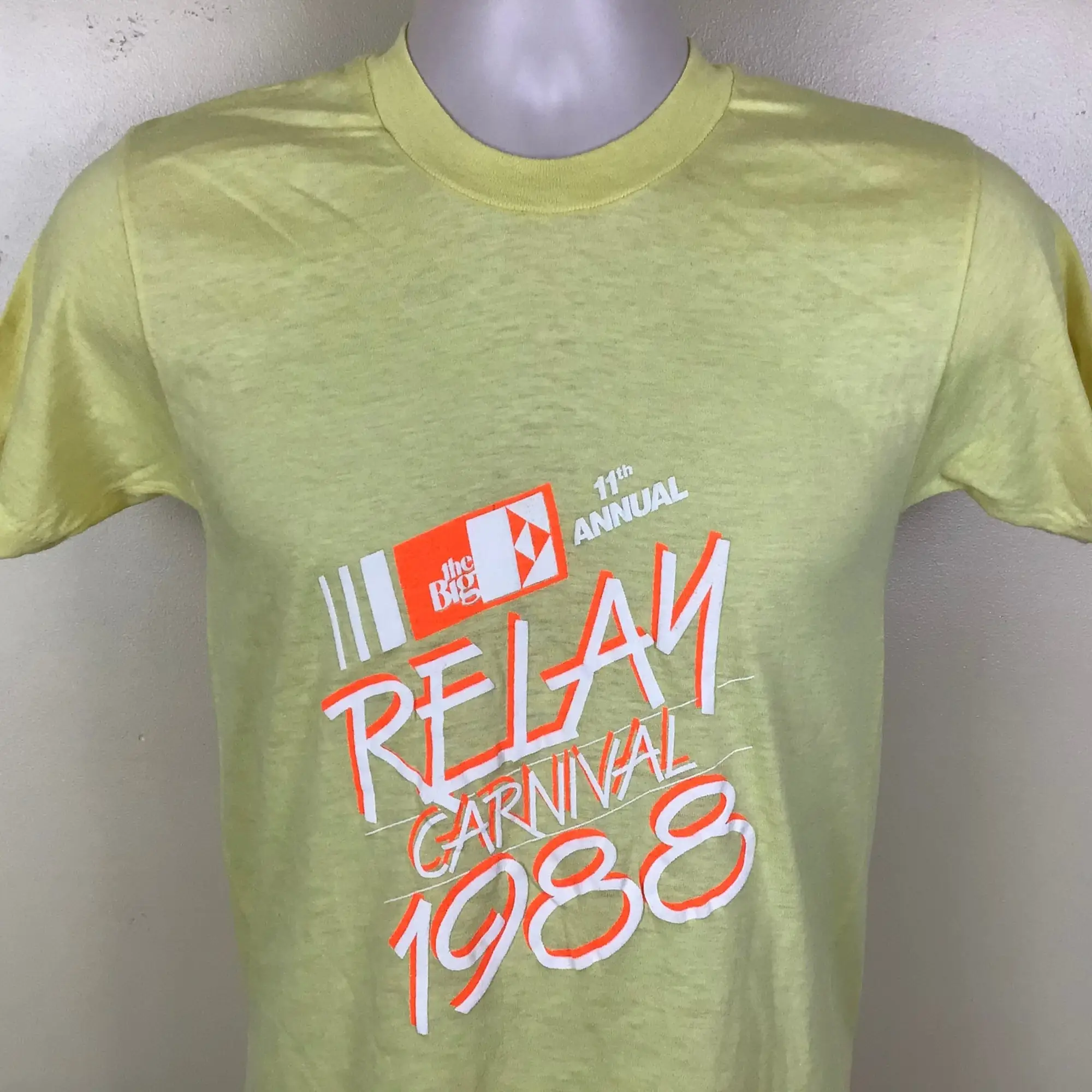 Vtg 1988 The Big E Relay Carnival TShirt Yellow S/M 80s Empire Of America Federal Savings Bank Stedman