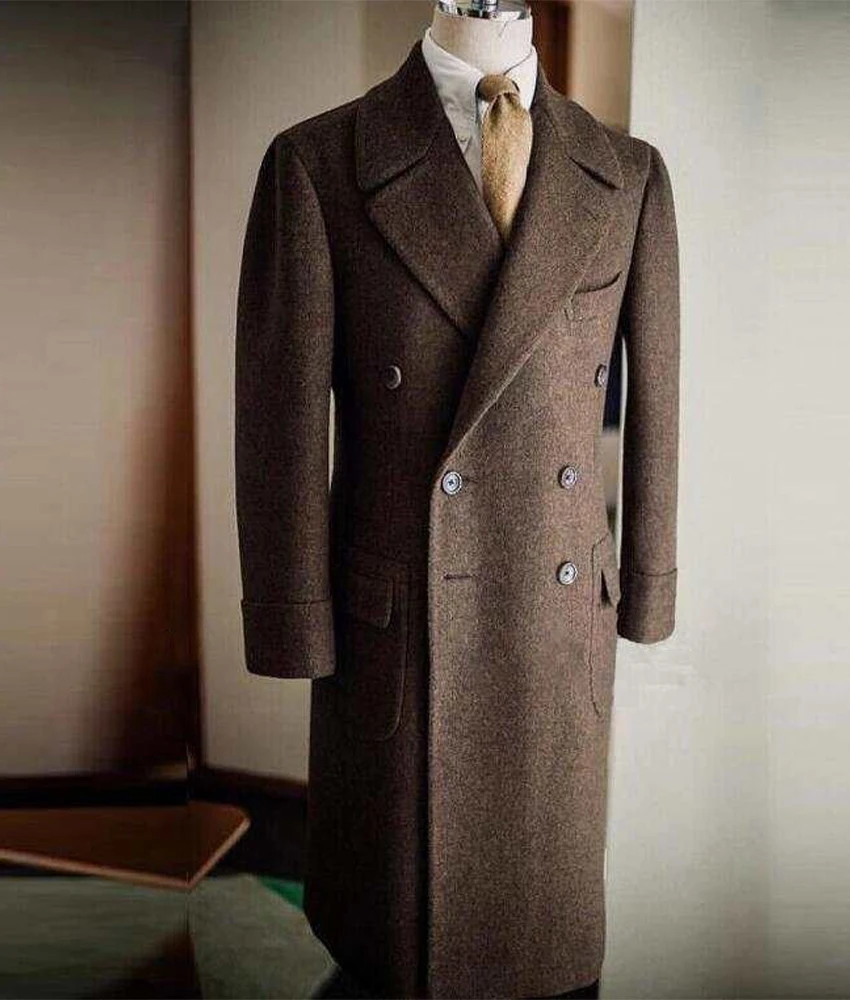 

Мужское пальто в елочку, двубортное, удлиненное, теплое зимнее, повседневное и деловое, для различных случаев