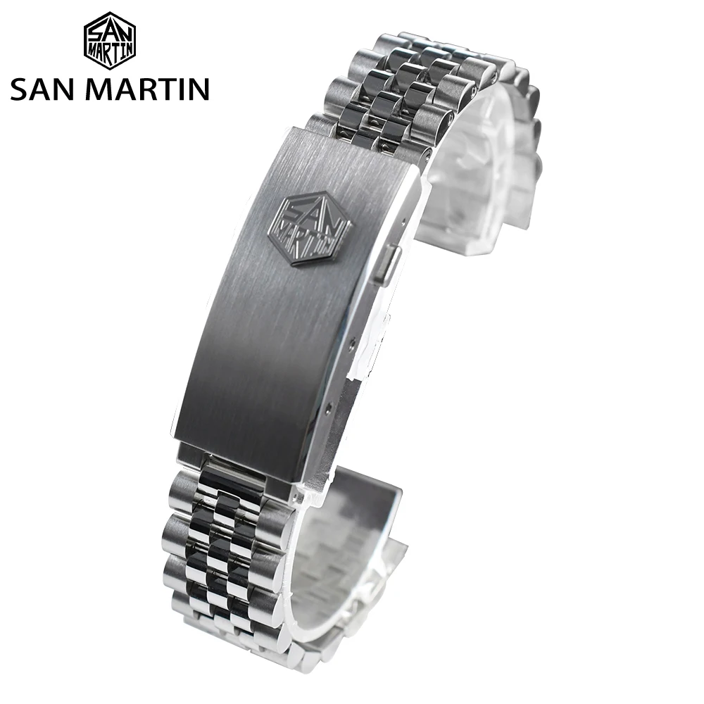 San Martin Watch Jubilee Bracelet Fly Adjustable Clasp Suitable For 20mm Curved End Link Stainless Steel Strap For SN128/SN008