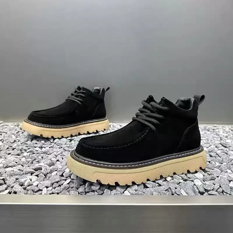 

Autum Winter Men Platform Boots Designer Non-slip Motorcycle Boots Lace Up Shoes 2025 New Men's Fashionable Walking Work Boots