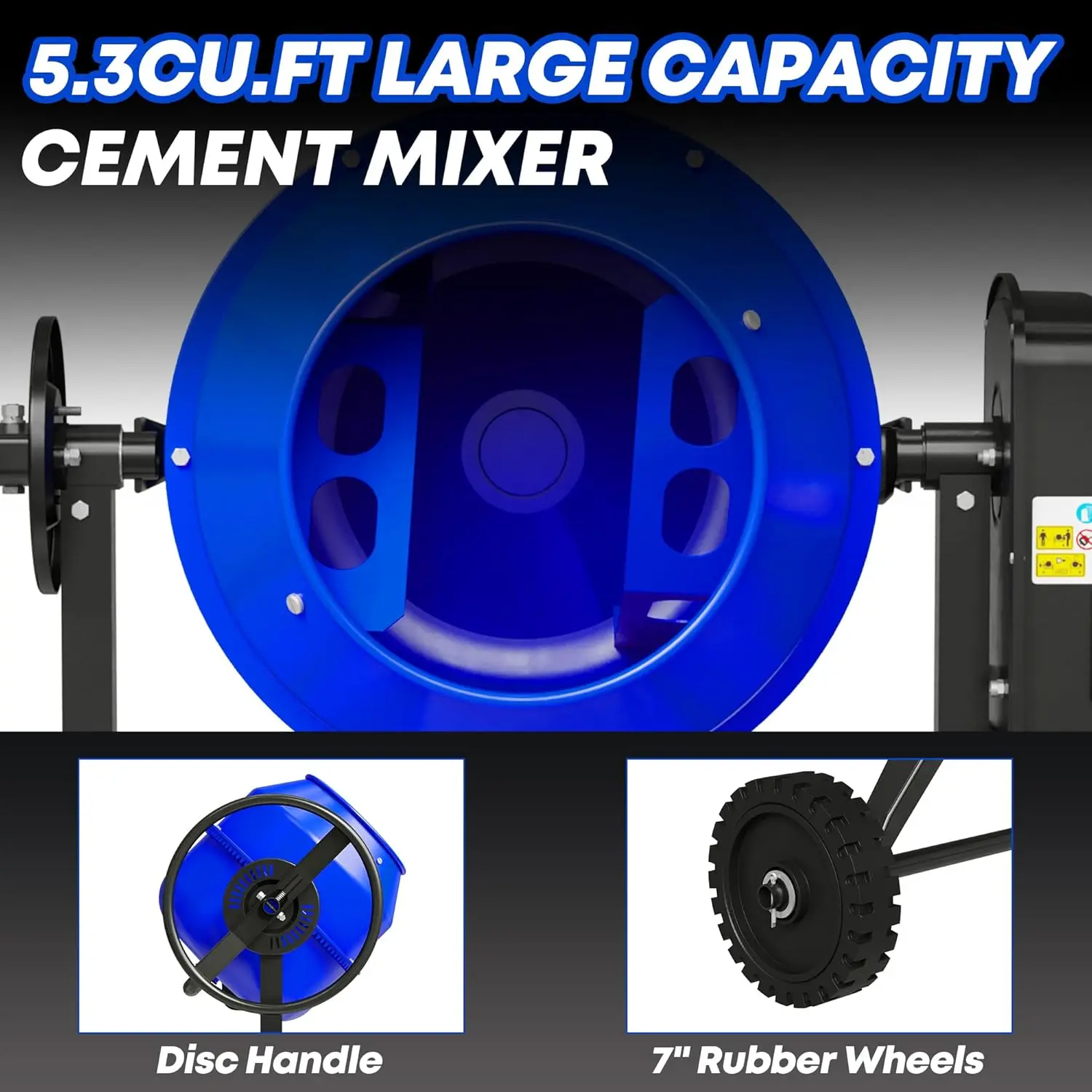 5.3 Cu.Ft. Concrete Mixer Machine, 750W 1HP Electric Cement Mixer Machine with Wheel and Stand for Stucco