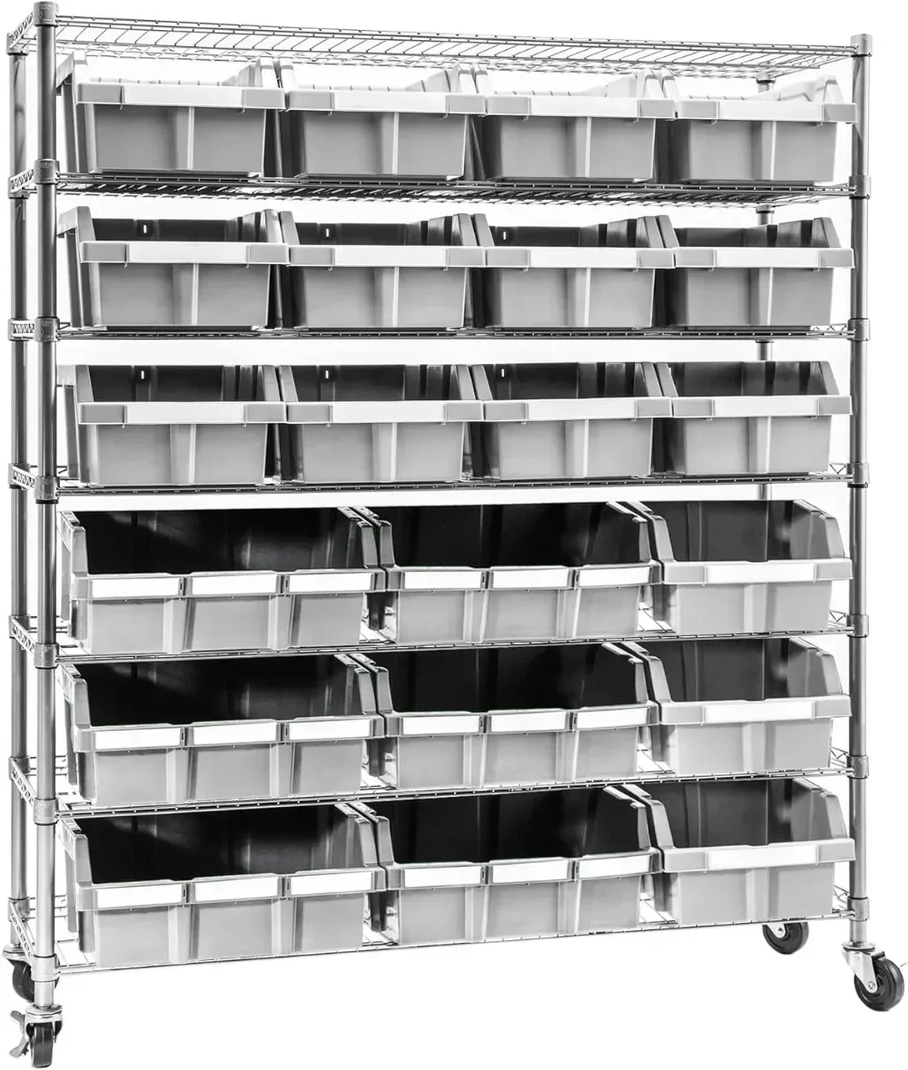 

Heavy Duty NSF Bin Rack Solid Steel Wire Shelving Storage Unit Patented Organizer for Garage Warehouse Office Restaurant