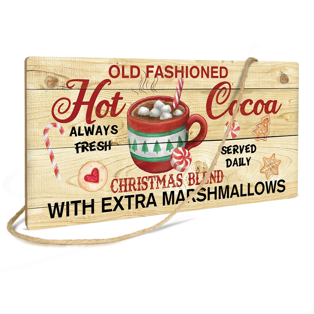 Putuo Decor 1pc  Wood Sign, Old Fashioned Hot Cocoa Recipe Wooden Hanging Plaque For Coffee Bar Kitchen Wall Decoration