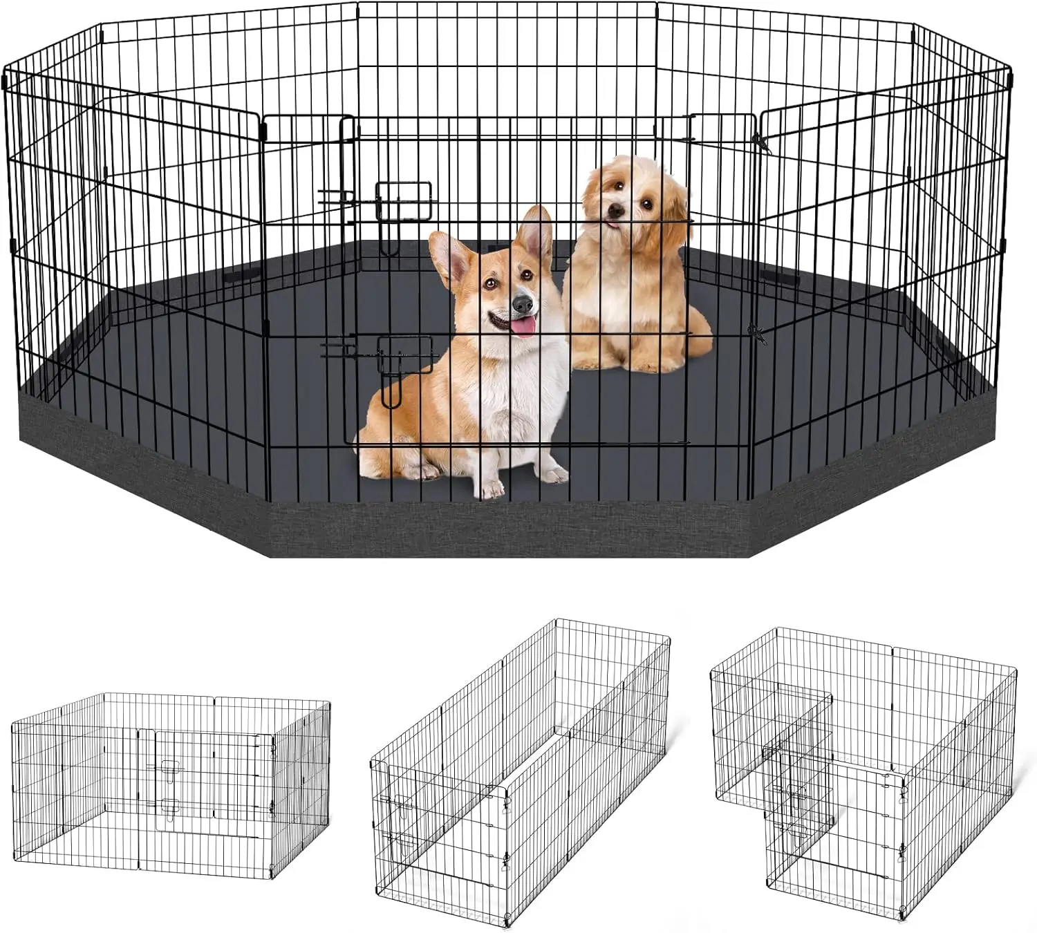 

Foldable Metal Dog Playpen with Bottom Pad & Top Cover, 8 Panels Indoor Outdoor Pet Enclosure for Puppies