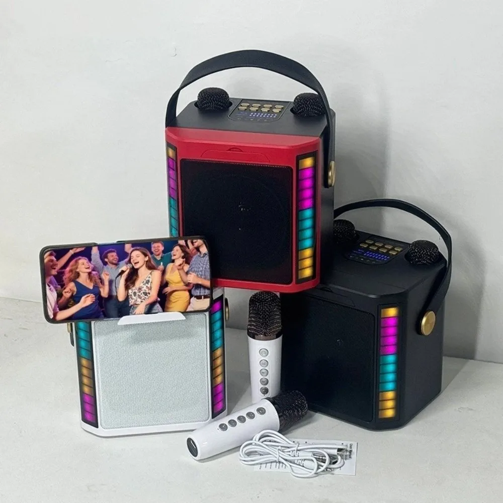 Altoparlanti Bluetooth wireless ad alta potenza Sistema di riverbero per home theater Sound Box con 2 microfoni wireless con luce a LED