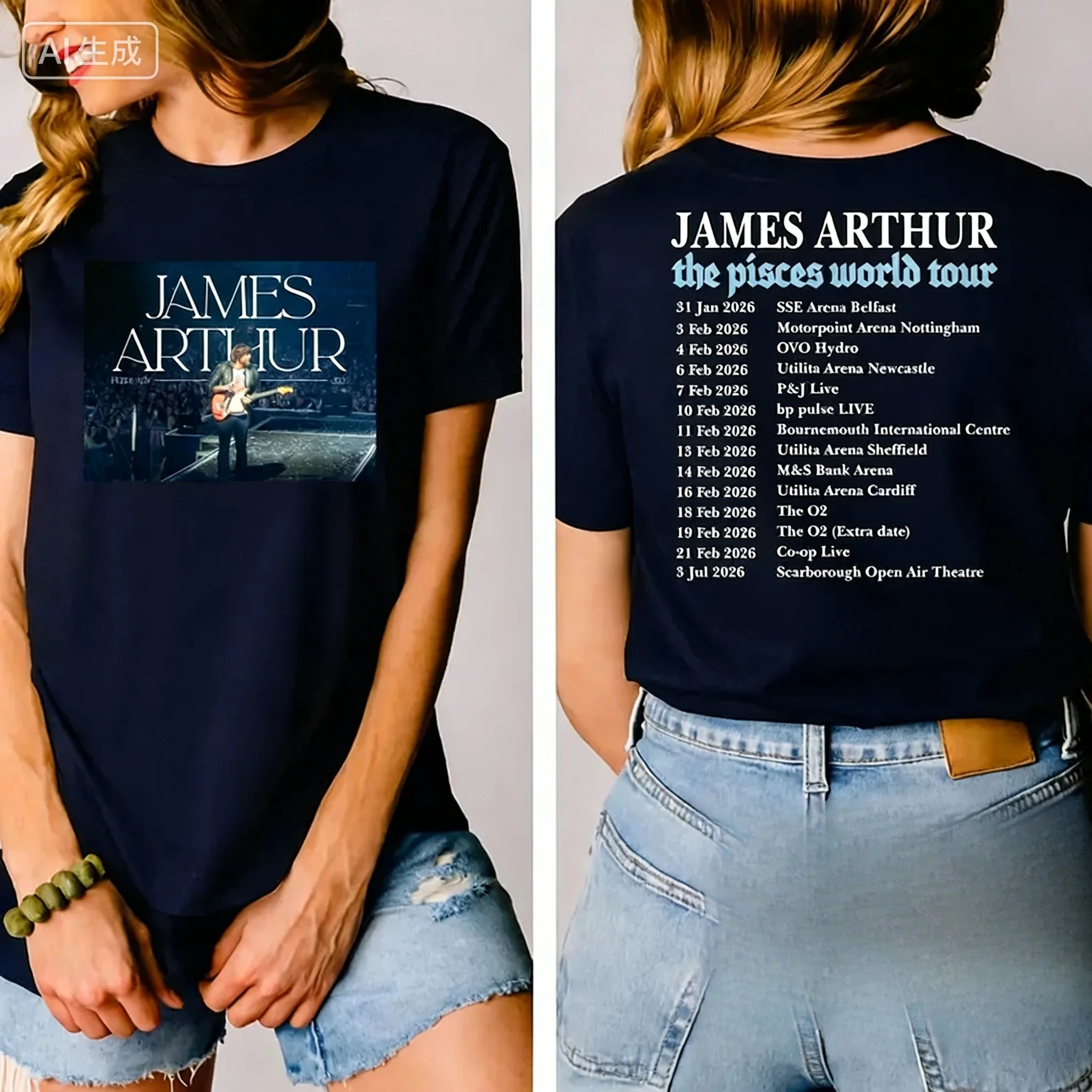 James Arthur Pisces 2026 World Tour T-Shirt, Premium Cotton Unisex Tee, Comfortable Breathable Y2K Style Short Sleeve T-shirt
