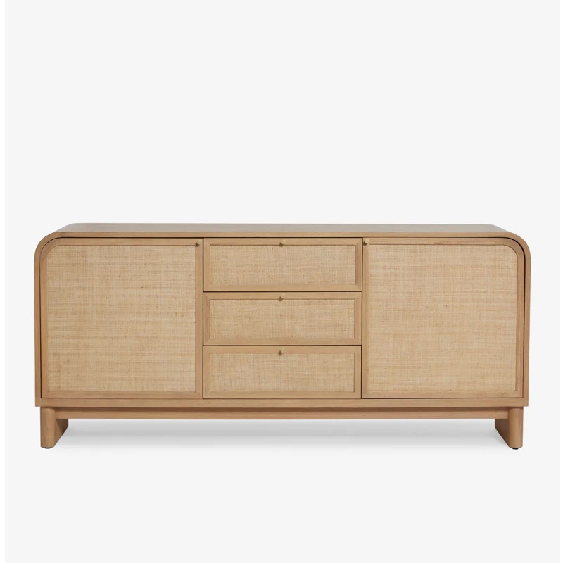Modern Furniture Living Room Home Wood Buffet Sideboards Design Customized Media Console Grass Weaving Side Cabinet With Drawers