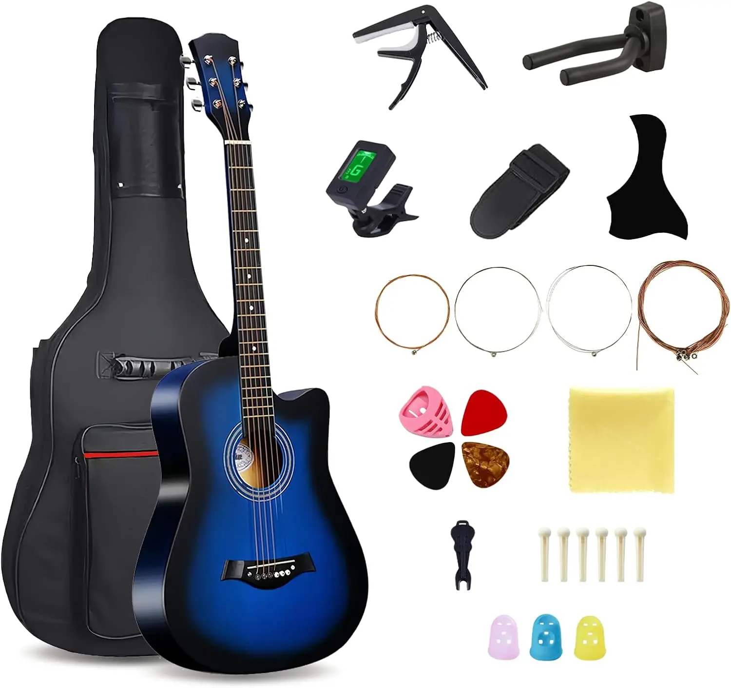 

38 Inch Acoustic Guitar for Adults, 6-String Steel Guitar with Bag, Beginner Folk Guitar Kit