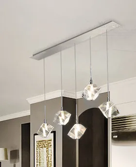 Modern Stainless Steel Beam / Round Chrome Panel WitLED Clear K9 Diamond Ging Crystal Pendant Lights For Home Dining Room image 2