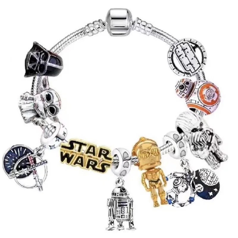 Disney Anime Star Wars Charms Bracelets Women DIY Ultimate Weapon Darth Vader BB-8 C-3PO Chewbacca Yoda Beads For Jewelry Making