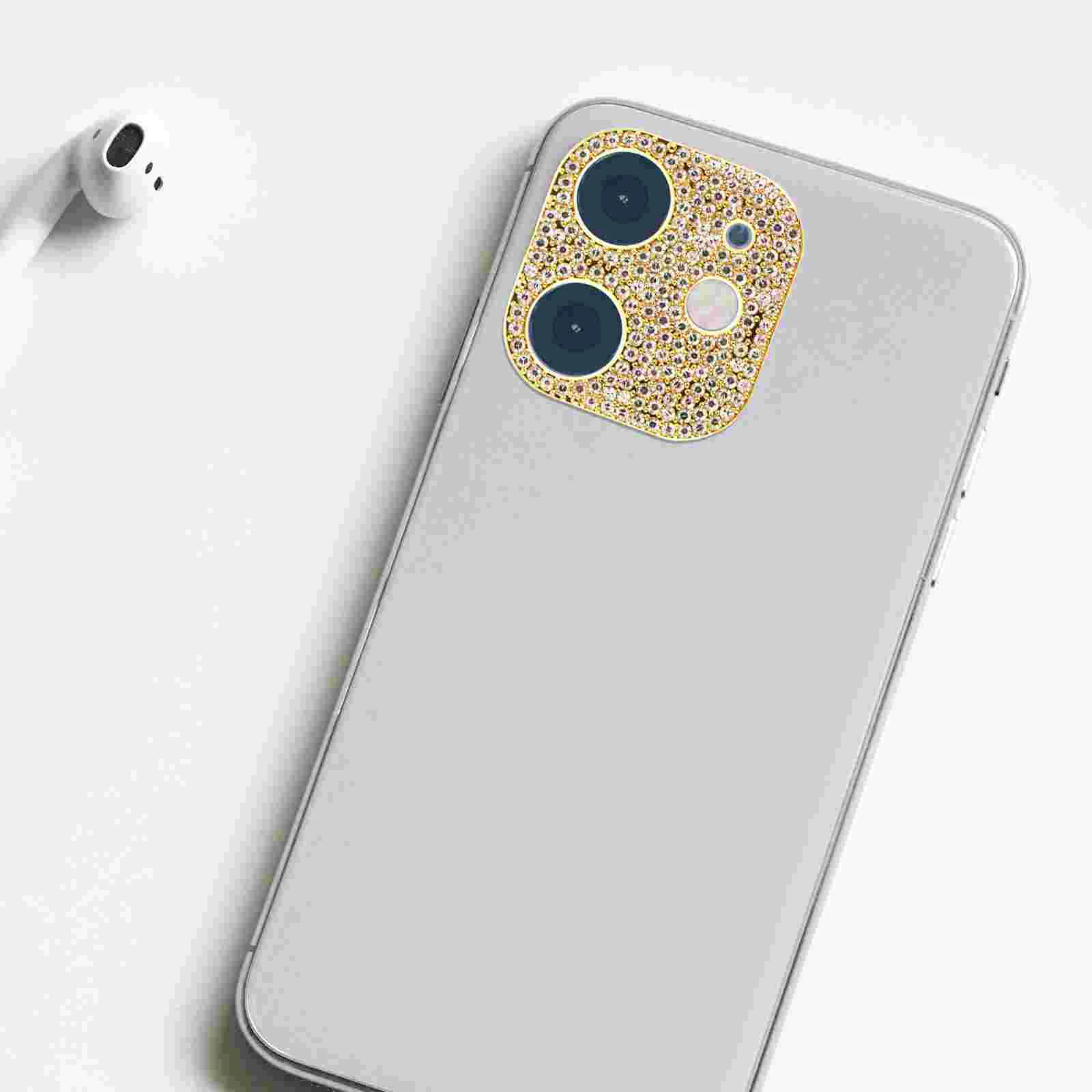 Flash Diamond Lens Film 12 Protector Metal Camera with Rhinestone Shiny Cover for Rear