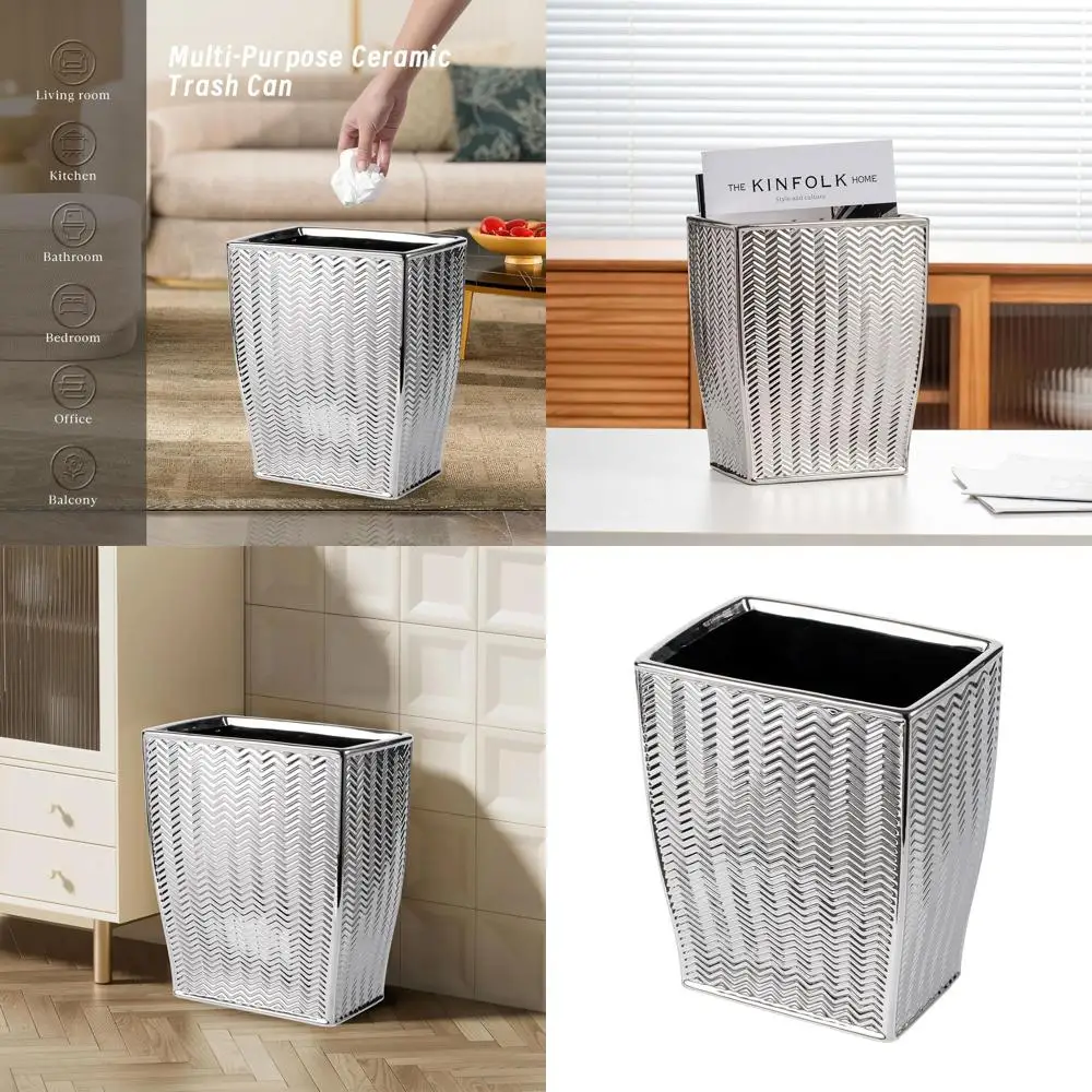 

Elegant Silver Trash Bin, 1.32 Gallon Capacity, Perfect for Home, Office, and Events